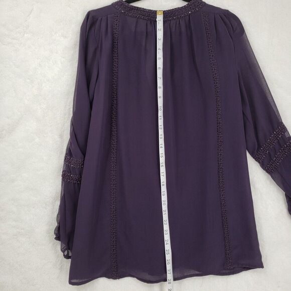 Soft Surroundings Blouse Womens Medium Sheer Beaded Tunic Boho Peasant Top - Picture 8 of 11